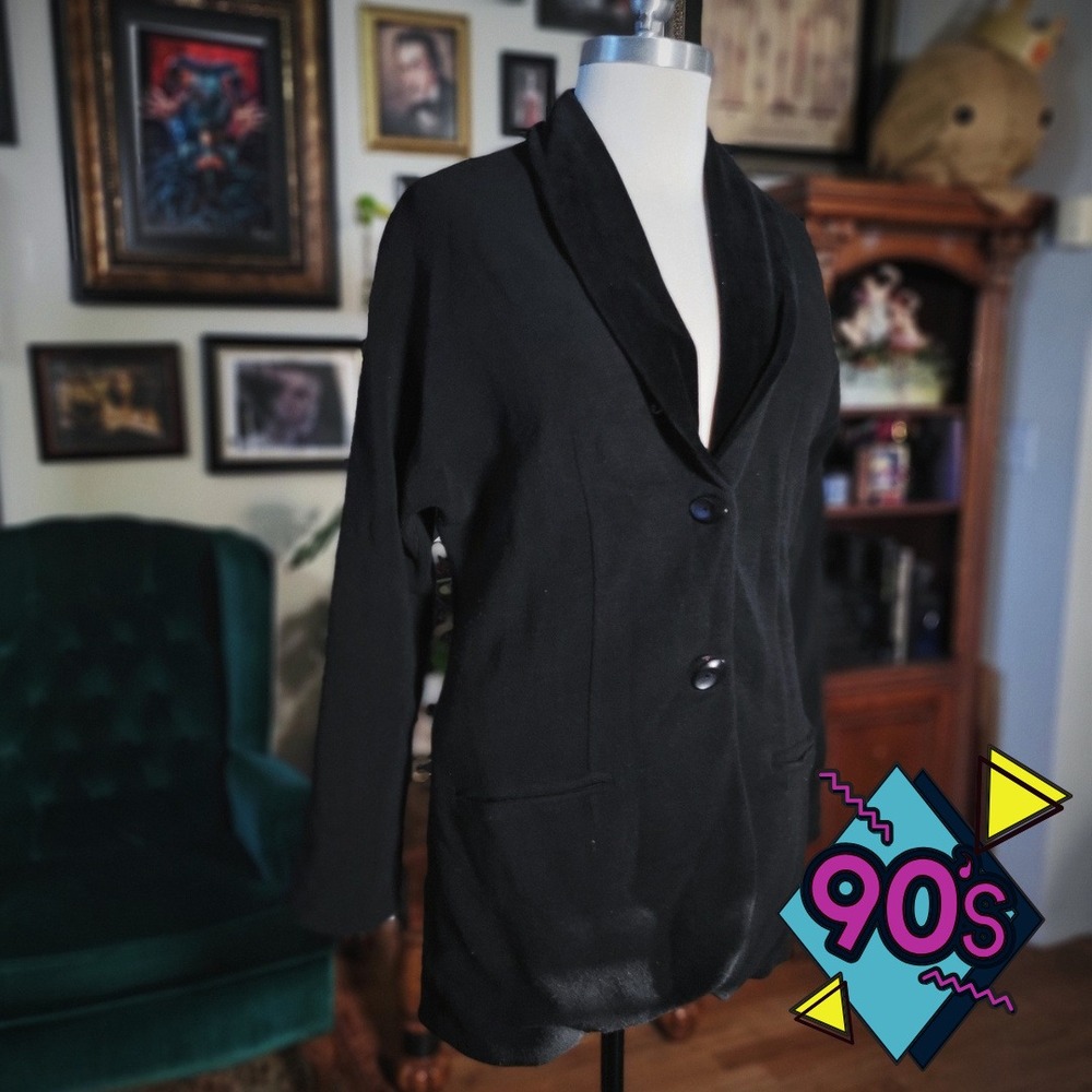 Christine Albers Black Blazer Vintage 90s Velvet‎ Shawl Collar Jacket Medium